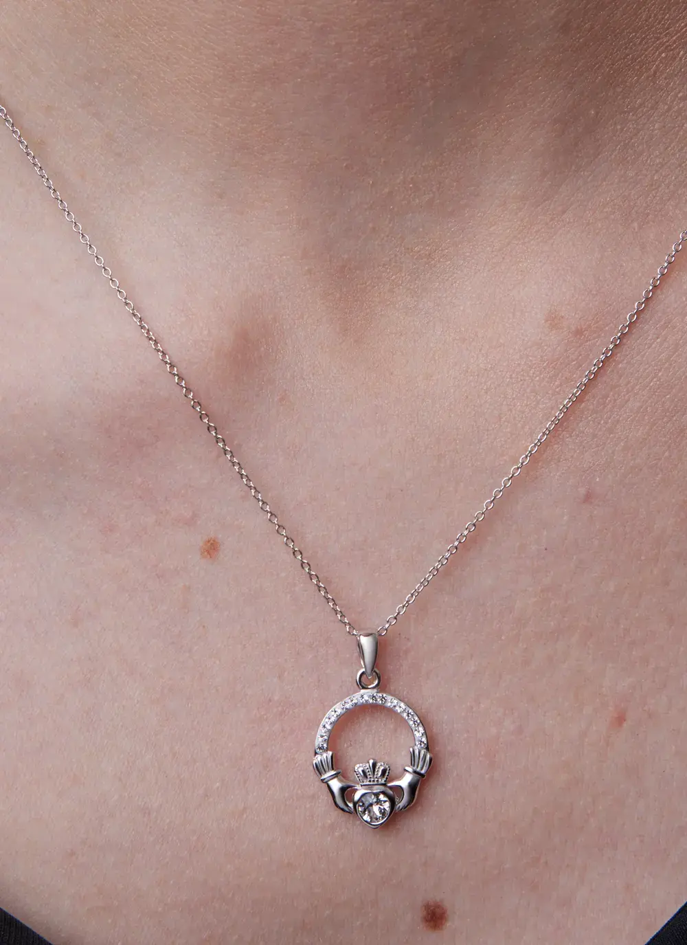 Claddagh Birthstone Pendant With Swarovski Crystals - April